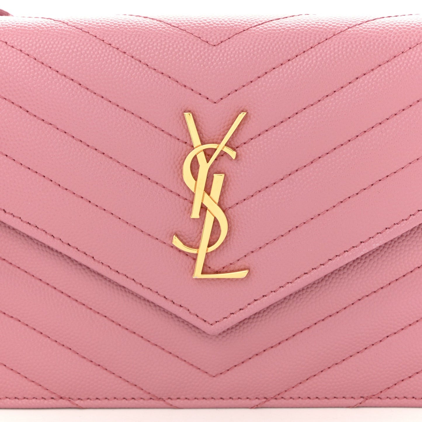 Grain De Poudre Matelasse Chevron Monogram Envelope Chain Wallet Dark Rose