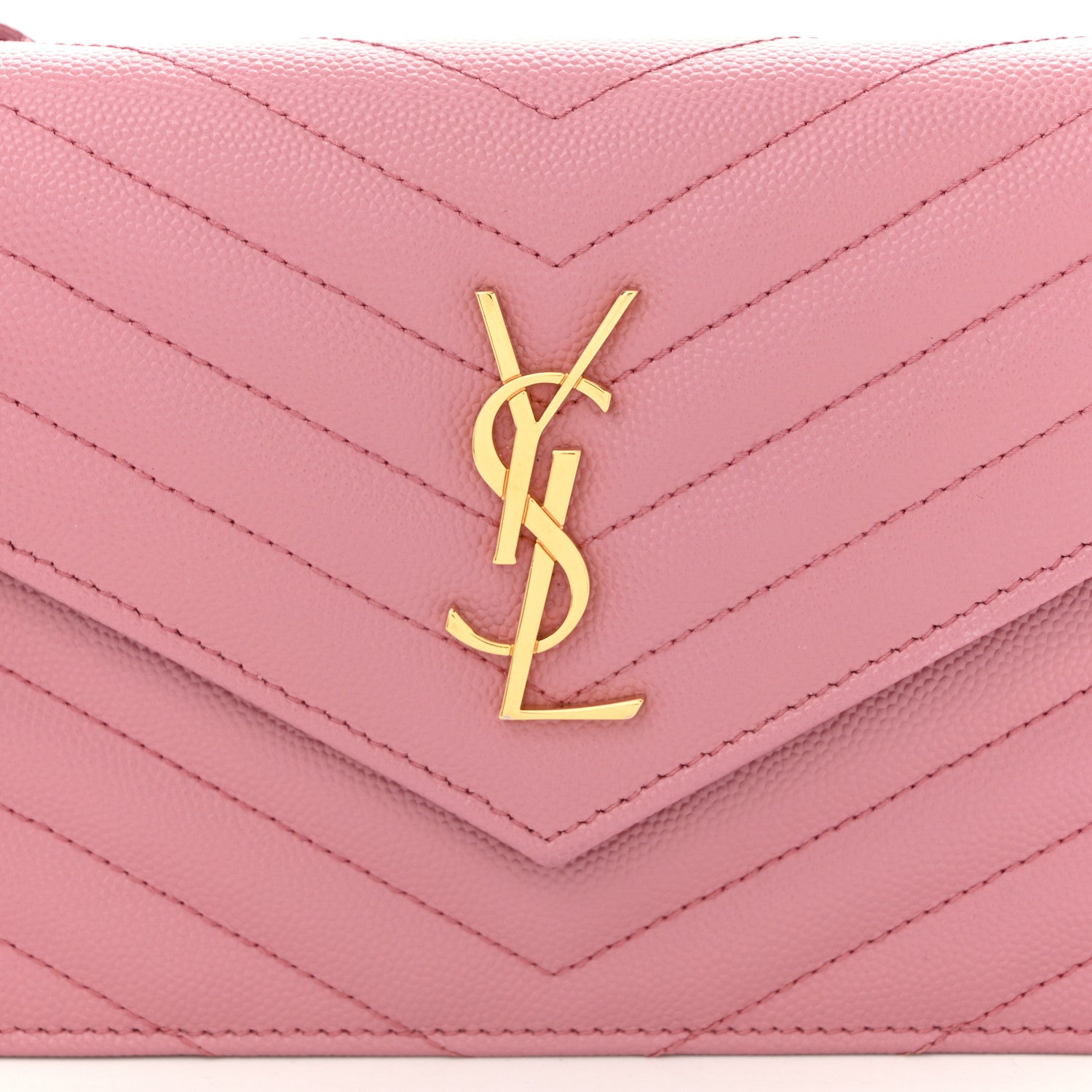 Saint Laurent Grain De Poudre Matelasse Chevron Monogram Envelope Chain Wallet Dark Rose 8 of 10