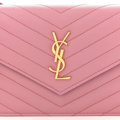Saint Laurent Grain De Poudre Matelasse Chevron Monogram Envelope Chain Wallet Dark Rose 8 of 10