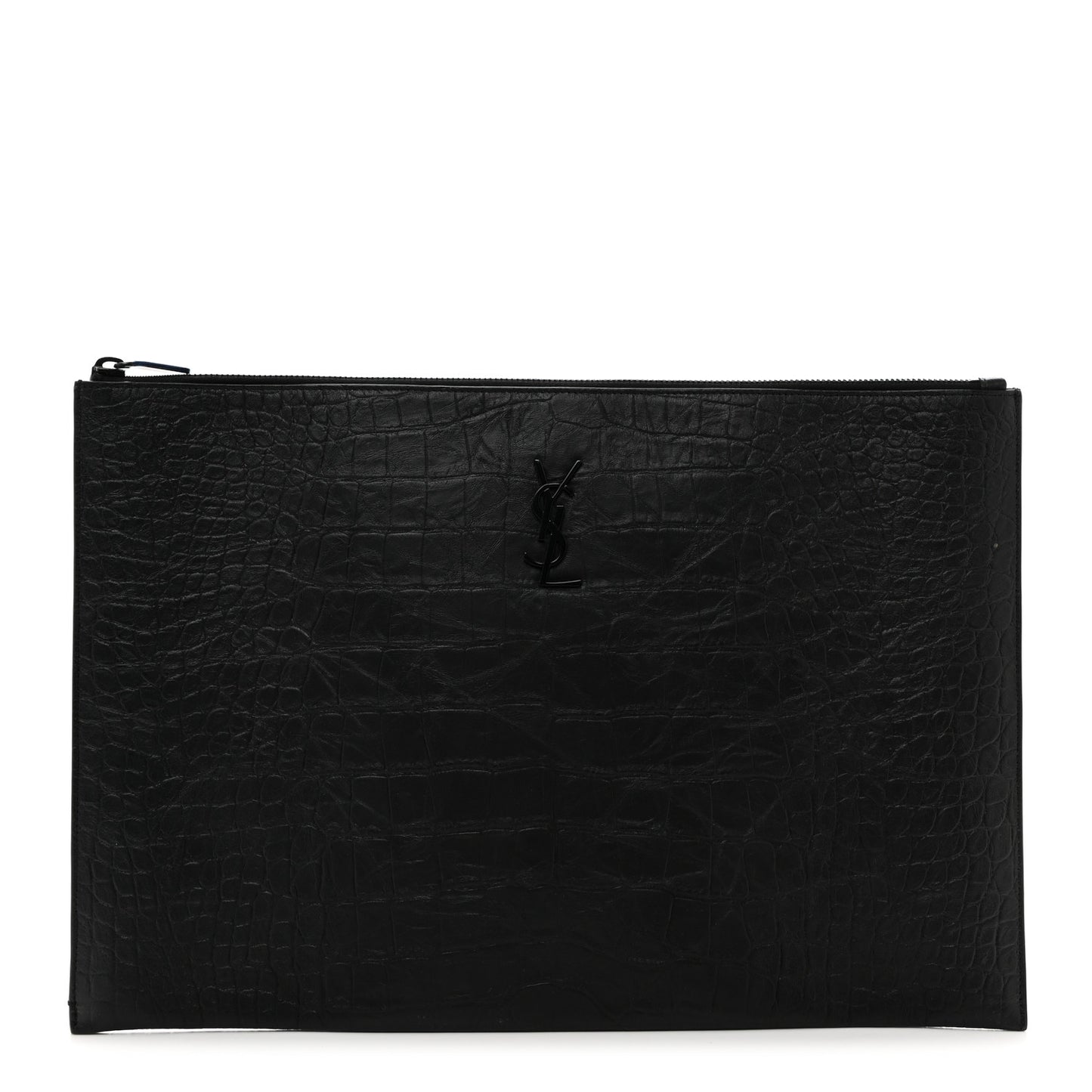 Calfskin Crocodile Embossed Monogram Document Holder Black