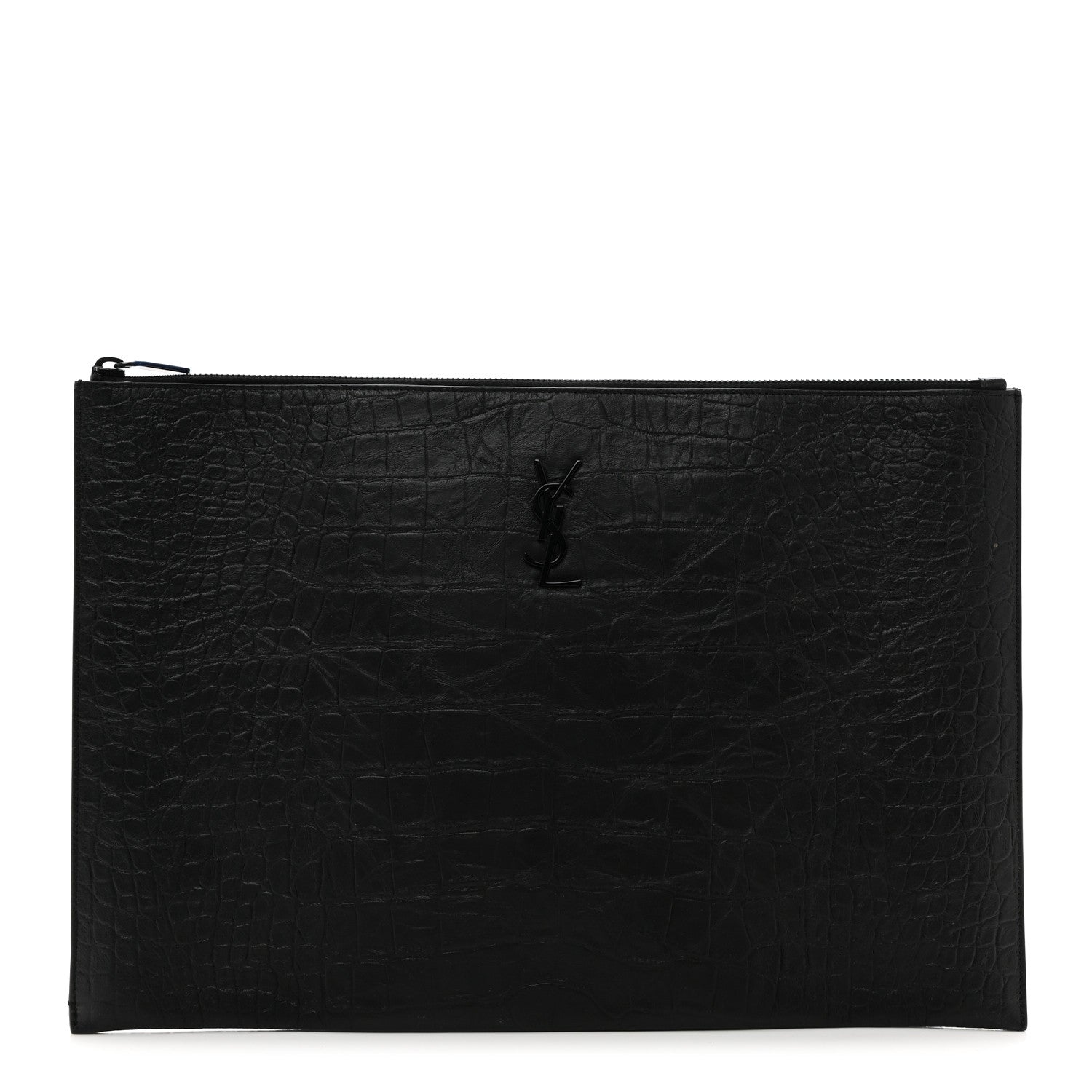Saint Laurent Calfskin Crocodile Embossed Monogram Document Holder Black 1 of 8