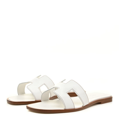Hermes Box Calfskin Oran Sandals 39.5 White 3 of 8