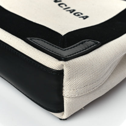 Balenciaga Cotton Canvas Calfskin Navy Cabas XS Natural Black 11 of 11
