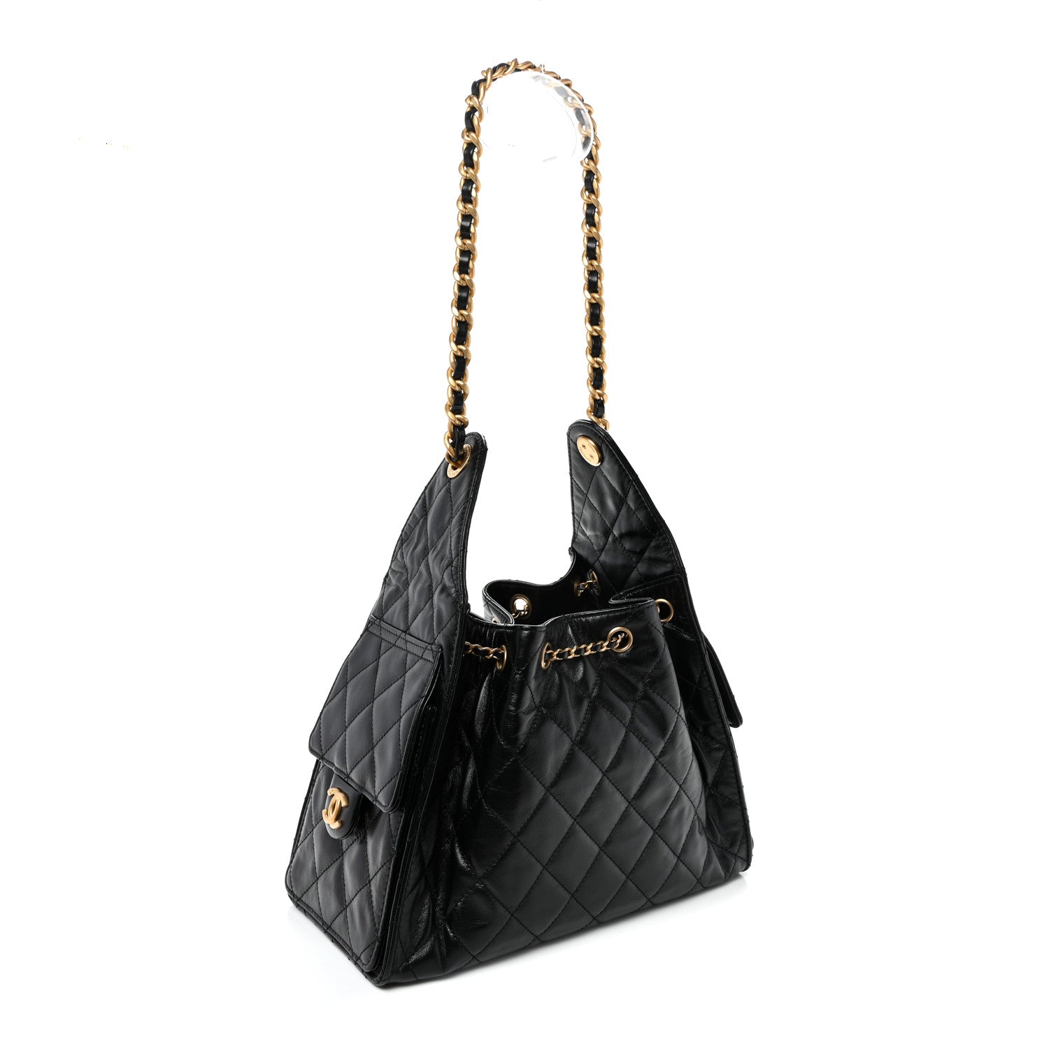 Chanel Shiny Crumpled Calfskin Quilted Small Chanel 25 Handbag Black 3 of 10