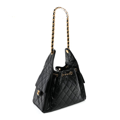 Chanel Shiny Crumpled Calfskin Quilted Small Chanel 25 Handbag Black 3 of 10