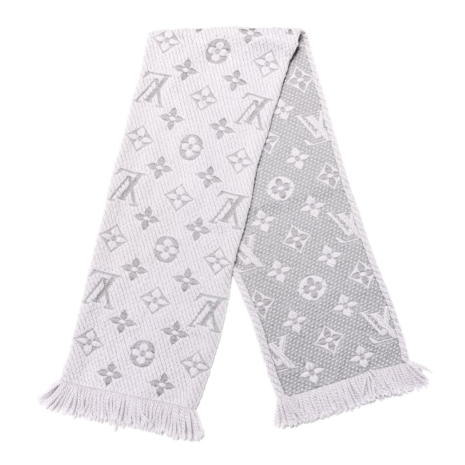 Louis Vuitton Wool Silk Logomania Scarf Pearl Grey 2 of 3