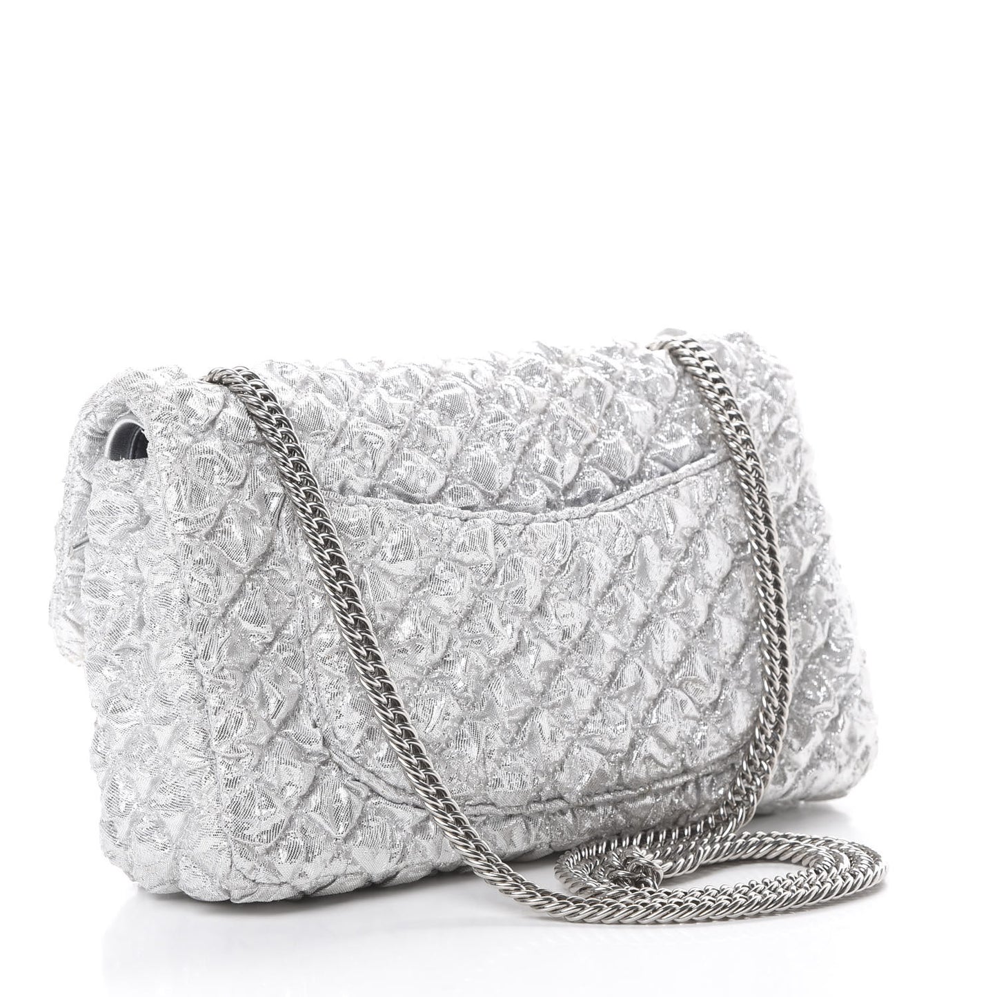 Metallic Lame Quilted Small Double Flap Silver