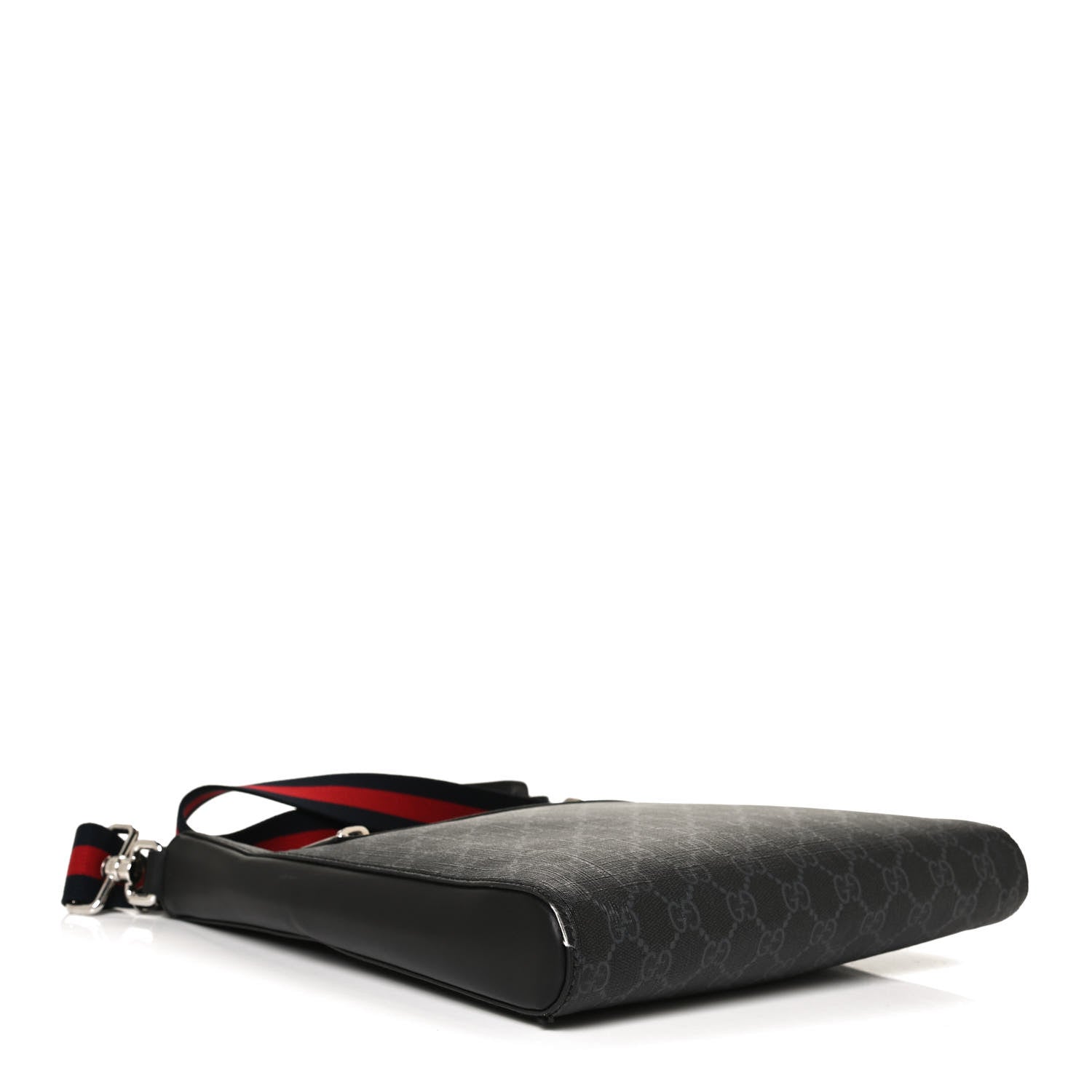 Gucci GG Supreme Monogram Appia Calfskin Web Flat Messenger Bag Black Grey 4 of 12