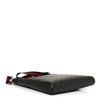 Gucci GG Supreme Monogram Appia Calfskin Web Flat Messenger Bag Black Grey 4 of 12
