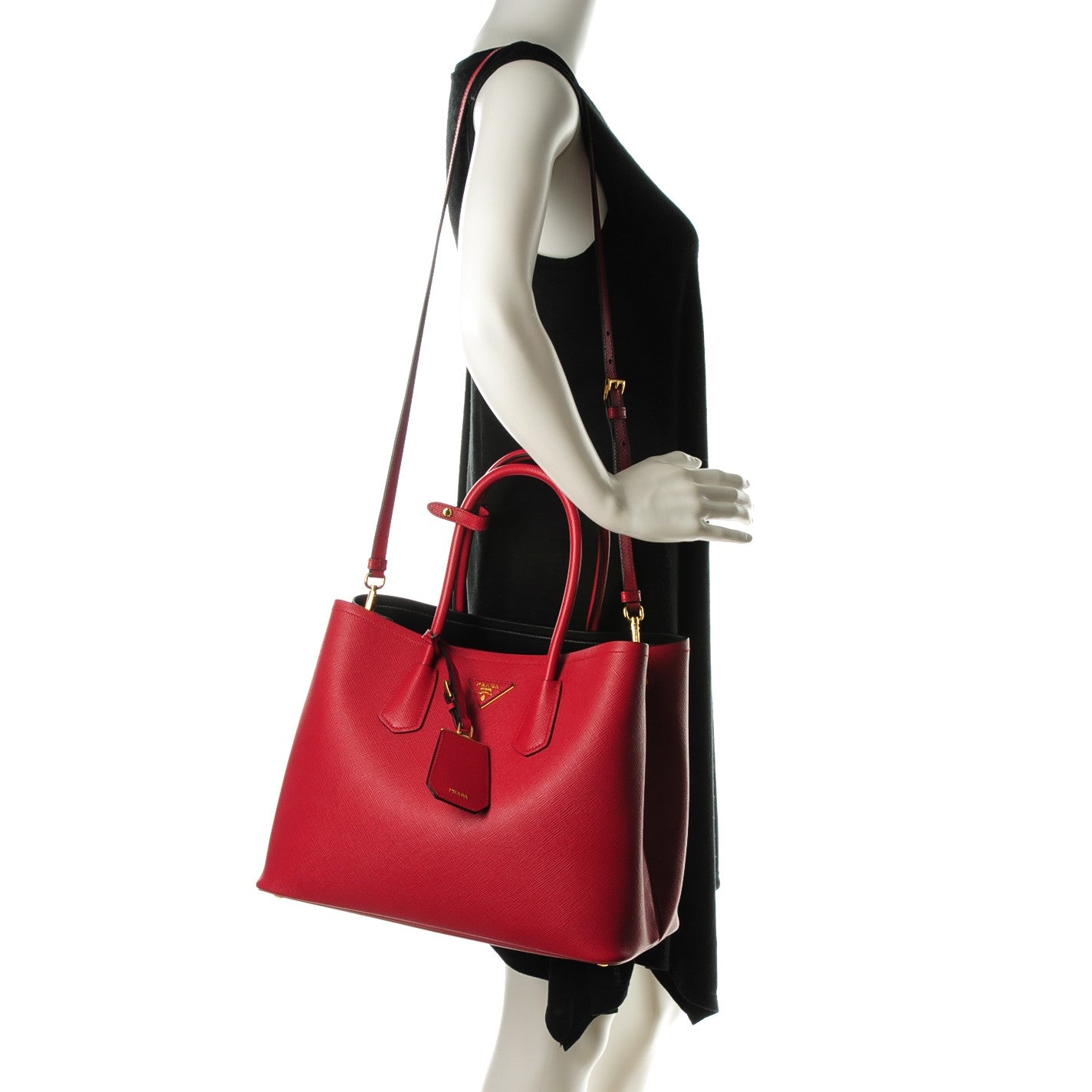 Saffiano Cuir Large Double Bag Fuoco Black