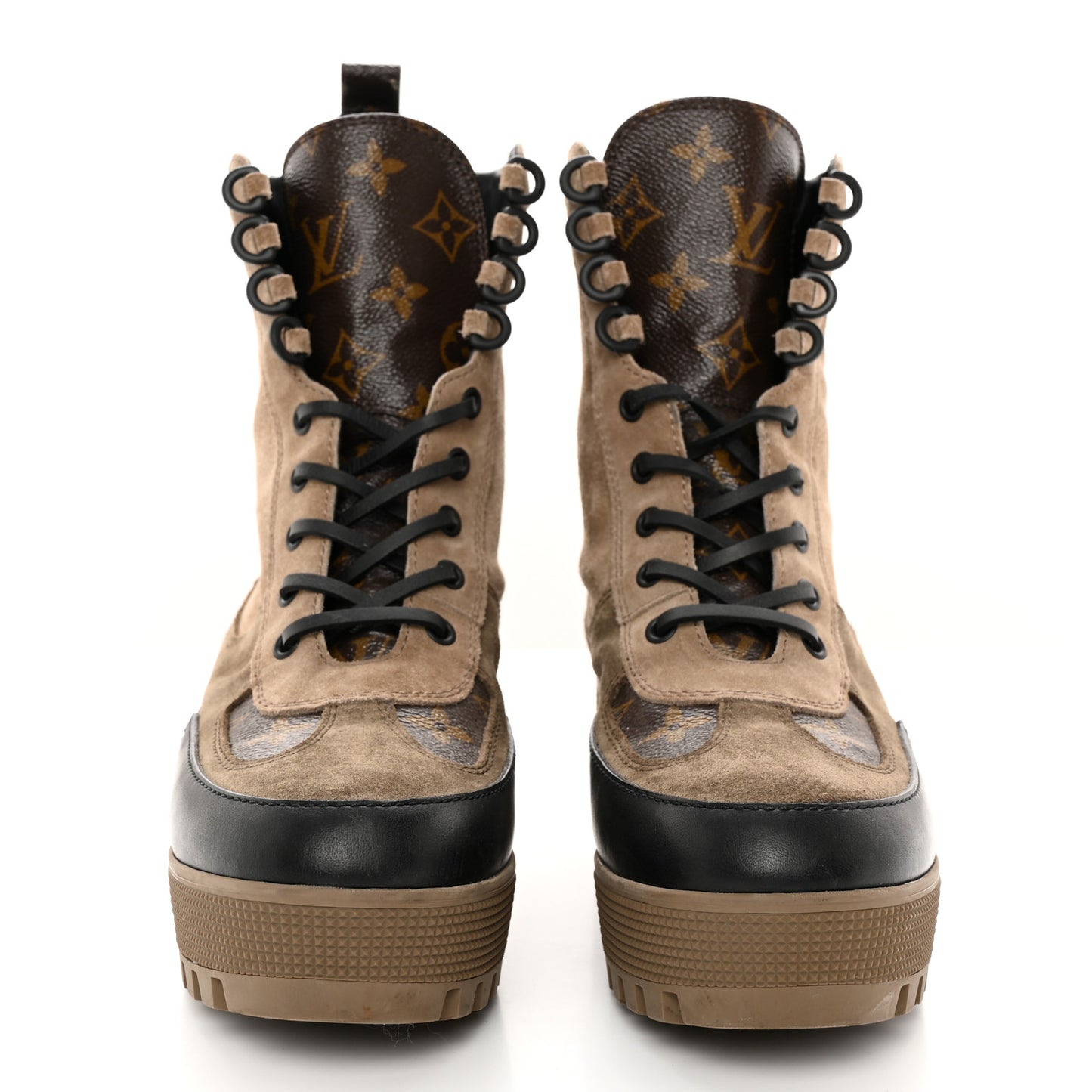Suede Calfskin Monogram Laureate Platform Desert Boots 39.5 Taupe