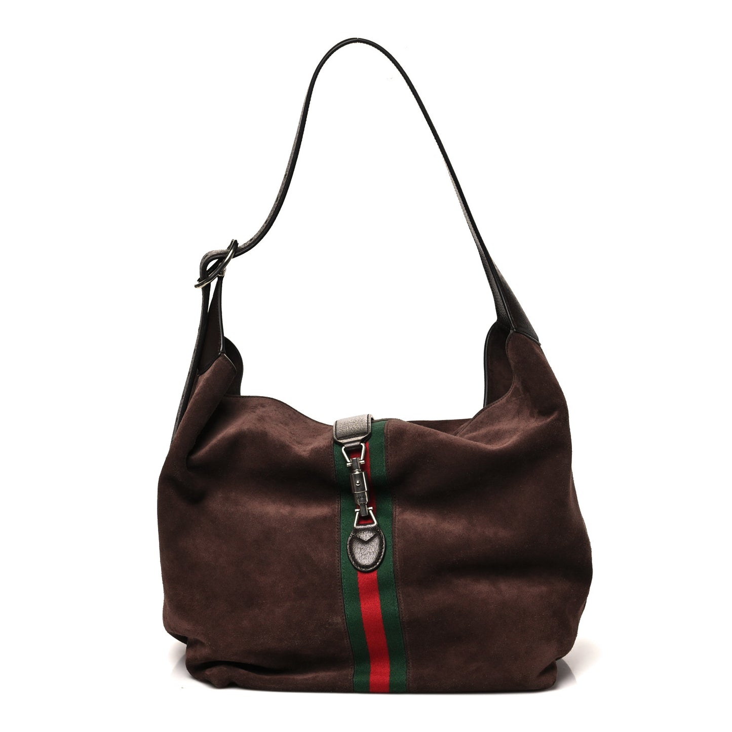 Suede Textured Dollar Calfskin Web Medium Jackie 1961 Crossbody Bag Brown