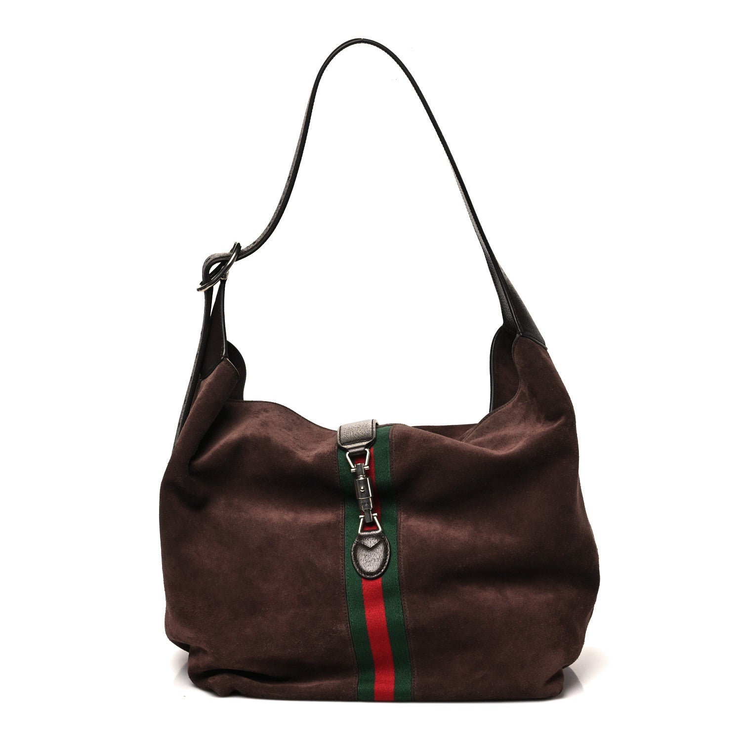 Gucci Suede Textured Dollar Calfskin Web Medium Jackie 1961 Crossbody Bag Brown 1 of 9