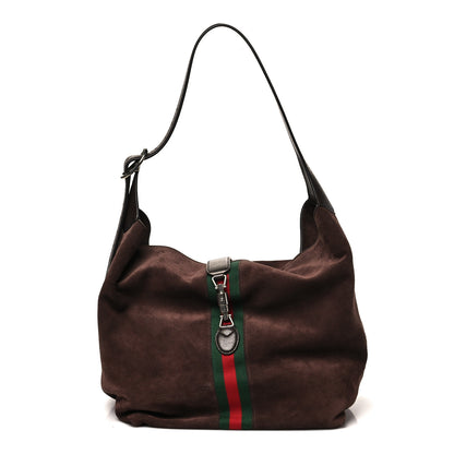 Gucci Suede Textured Dollar Calfskin Web Medium Jackie 1961 Crossbody Bag Brown 1 of 9