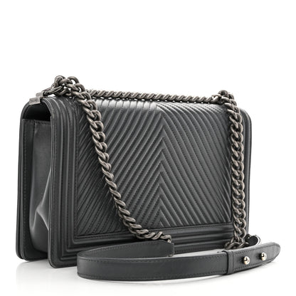 Chanel Calfskin Chevron Quilted New Medium Boy Flap Dark Grey 3 of 15