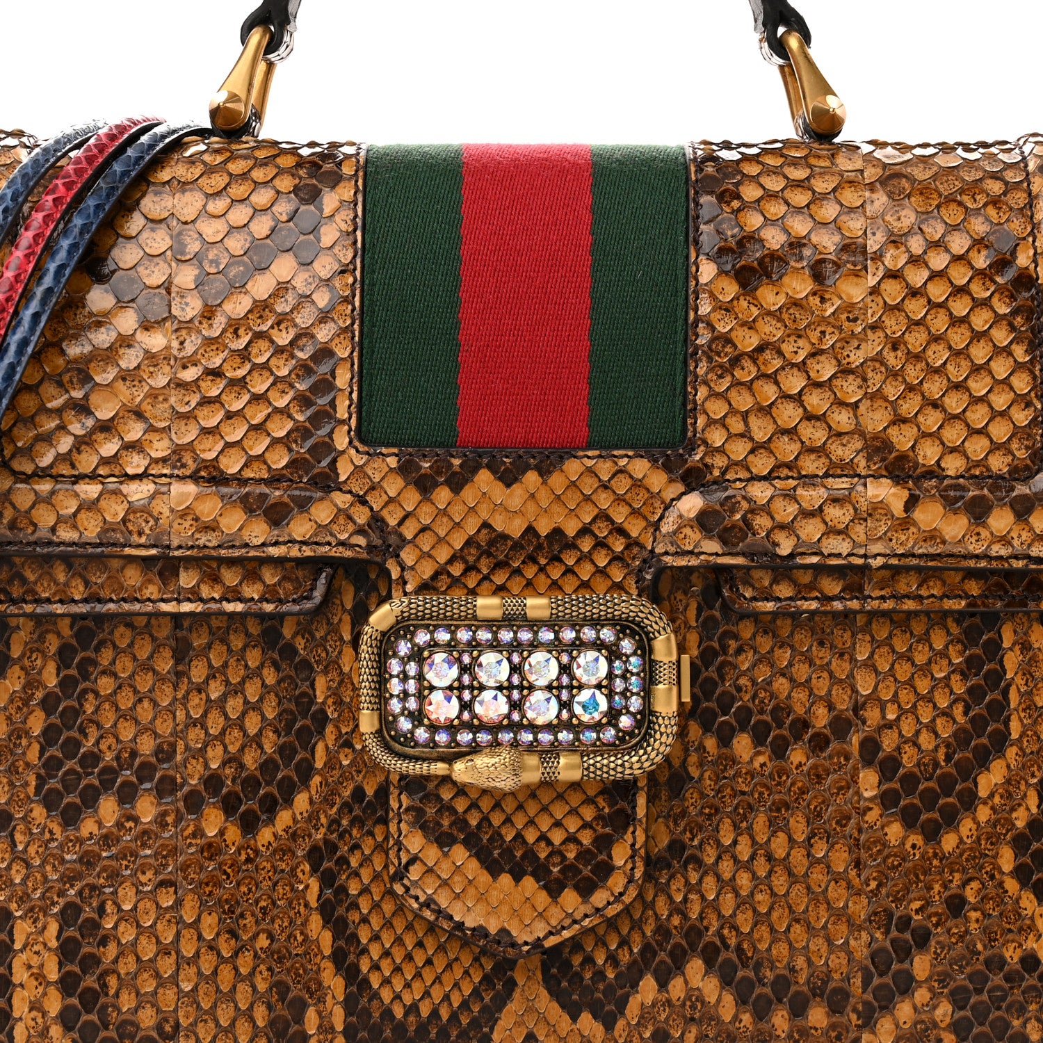 Gucci Snakeskin Crystal Web Crystal Medium Linea Top Handle Bag Acacio Honey 9 of 12