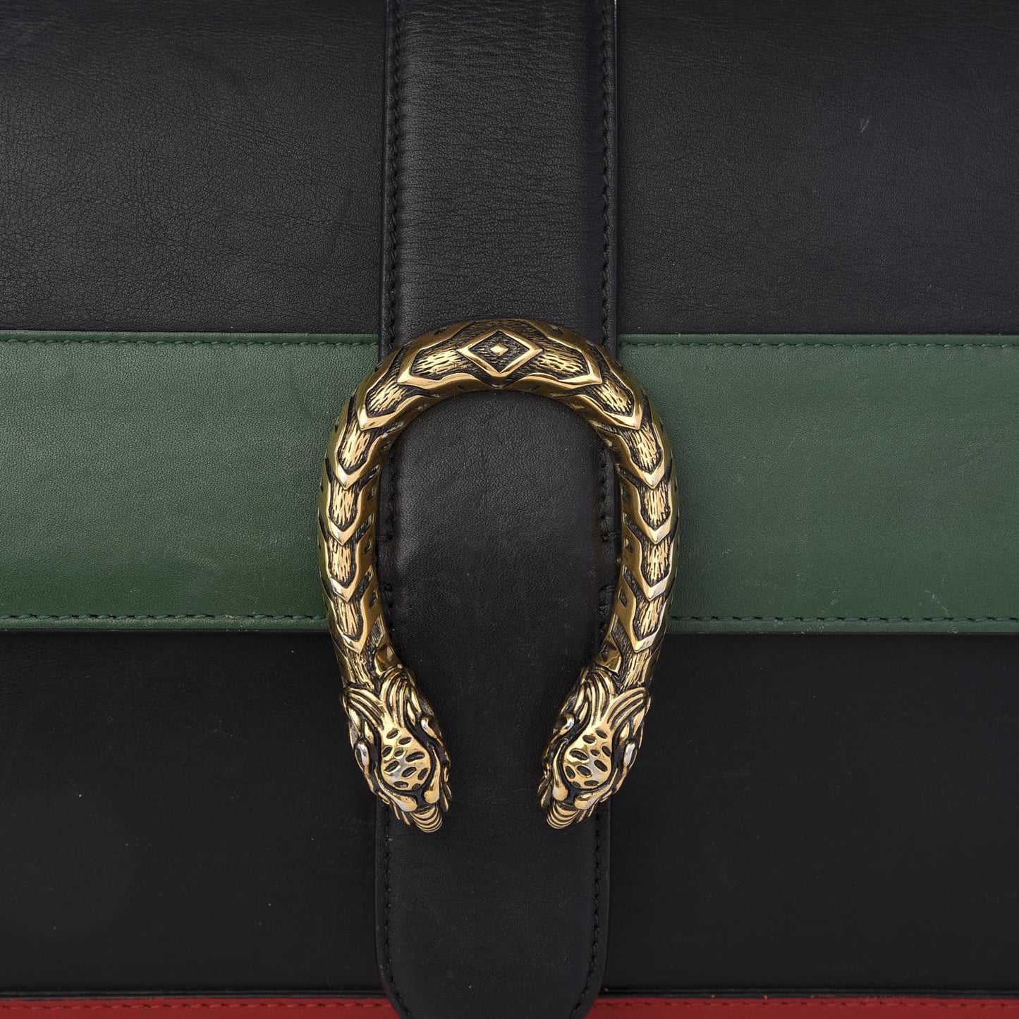 Calfskin Bamboo Web Large Dionysus Top Handle Bag Black Bright Evergreen Hibiscus Red