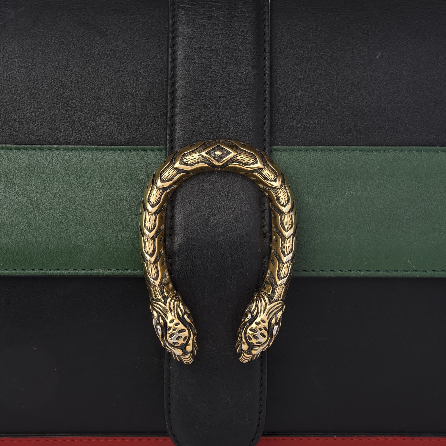 Gucci Calfskin Bamboo Web Large Dionysus Top Handle Bag Black Bright Evergreen Hibiscus Red 9 of 9