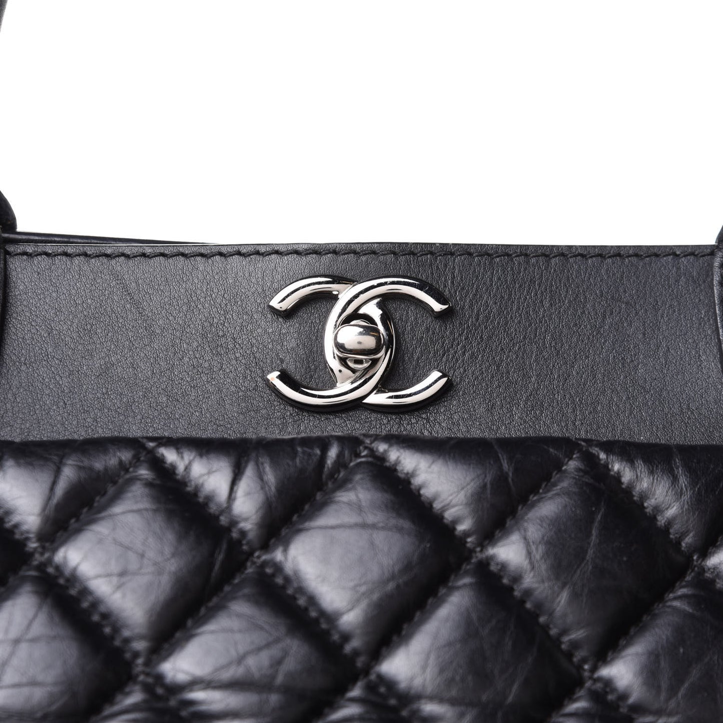 Aged Calfskin Quilted Be CC Tote Black