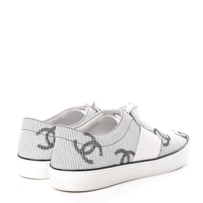 Chanel Embroidered Calfskin Womens CC Sneakers 39.5 Black White 4 of 8