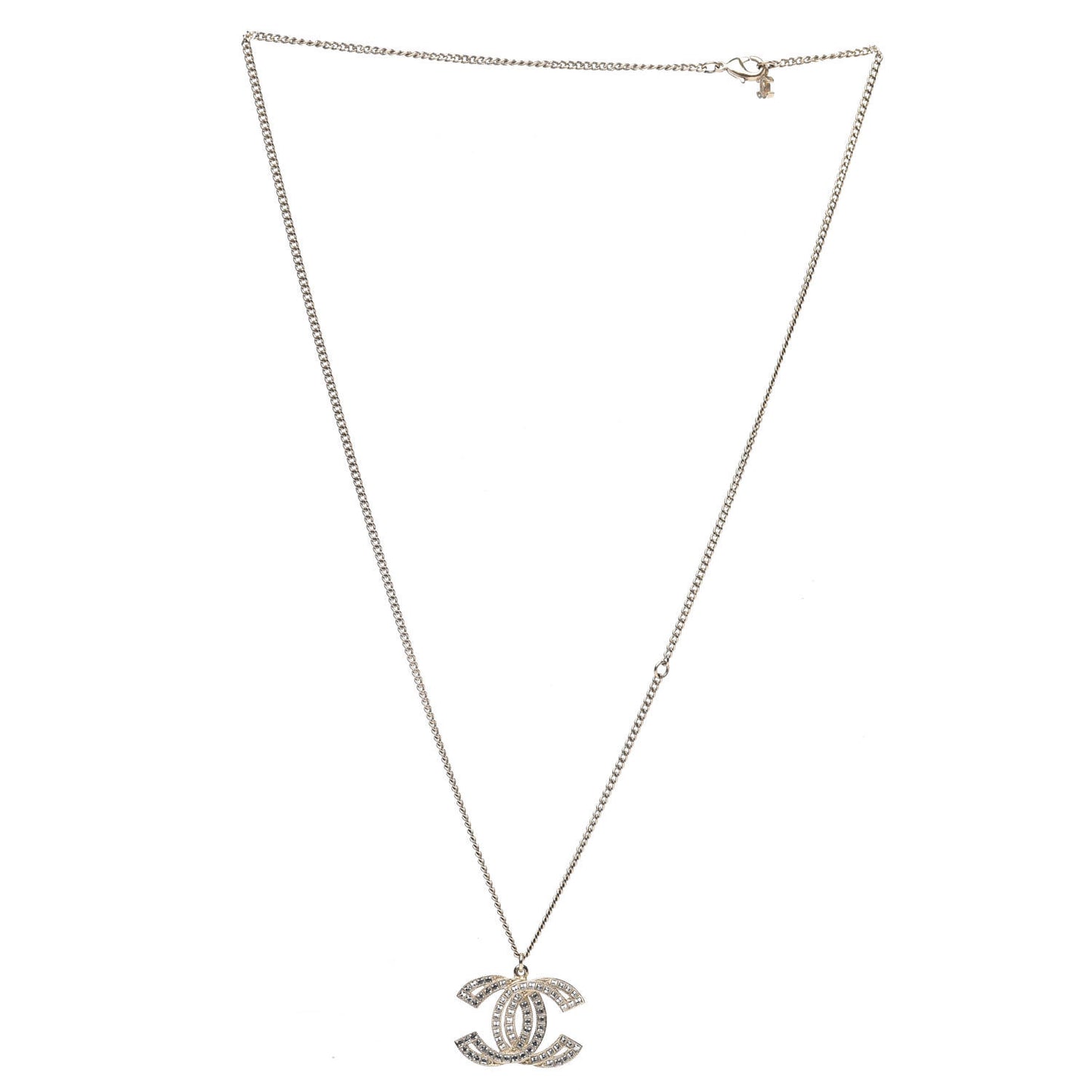 Metal Crystal Baguette CC Pendant Necklace Gold