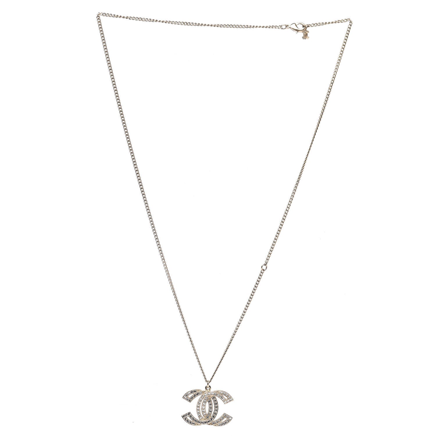Chanel Metal Crystal Baguette CC Pendant Necklace Gold 3 of 5