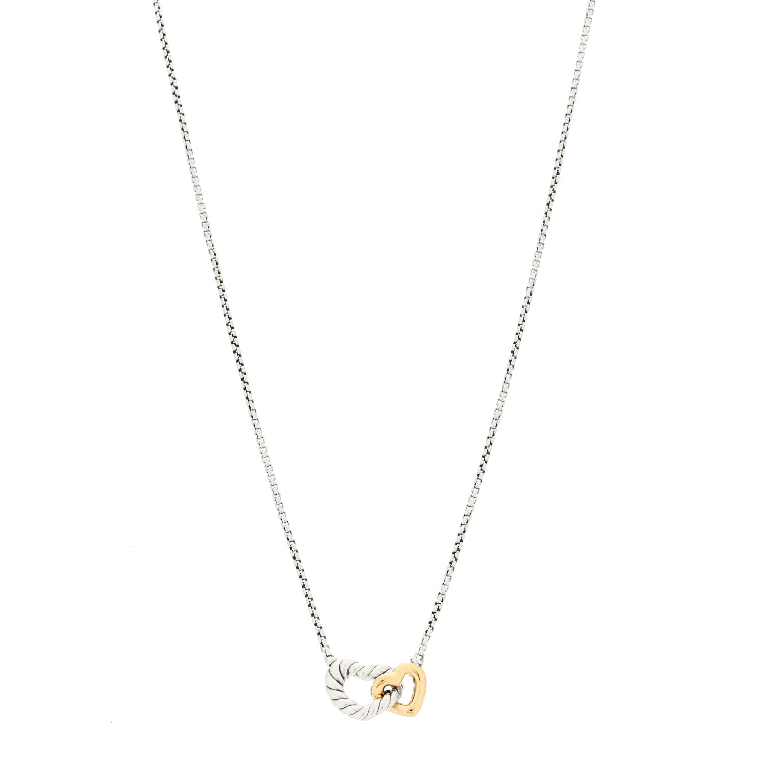 David Yurman Sterling Silver 18K Yellow Gold Belmont Heart Pendant Necklace 1 of 5