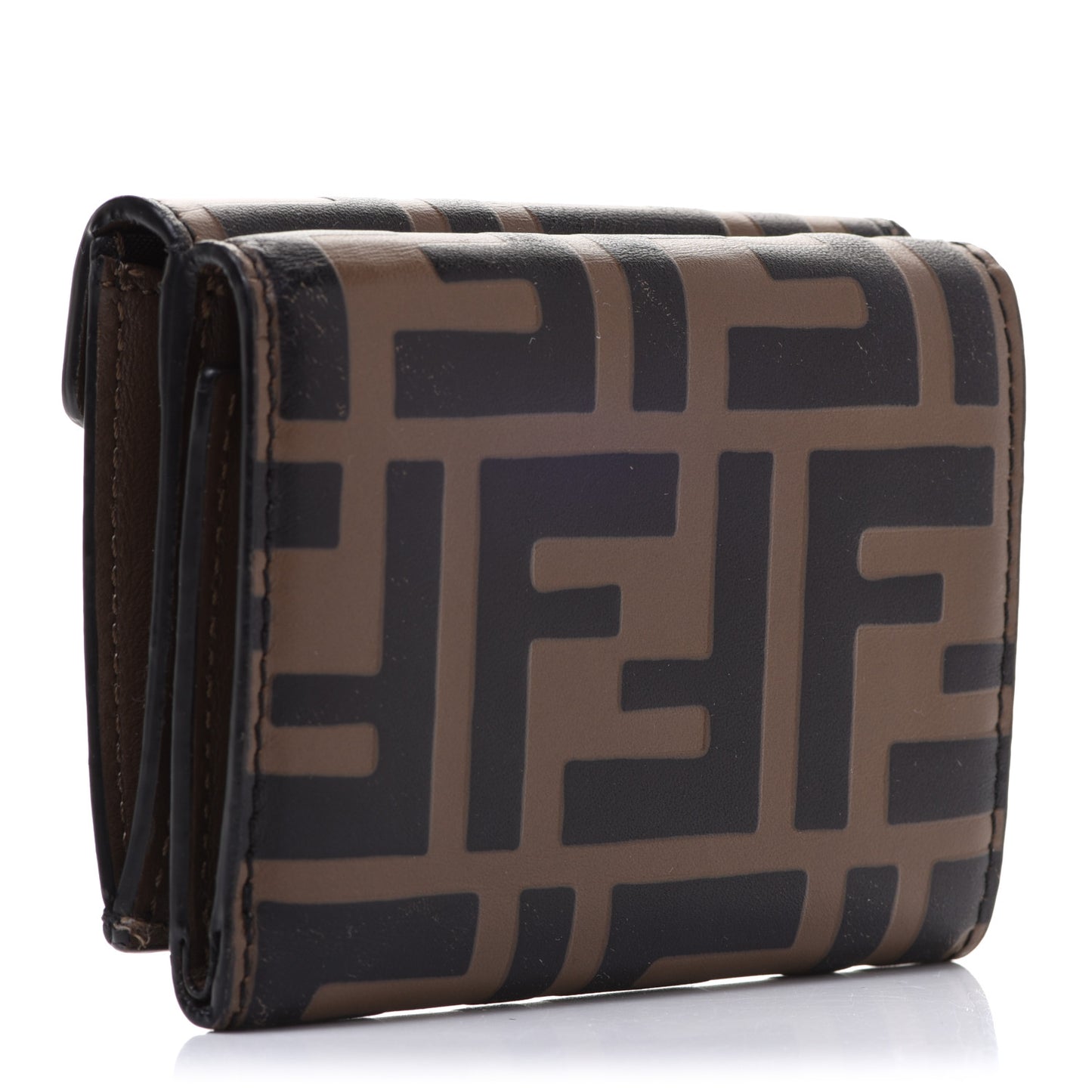 Vitello Soft F is Fendi Bi-Color FF 1974 Embossed Micro Tri-Fold Envelope Wallet Maya Black