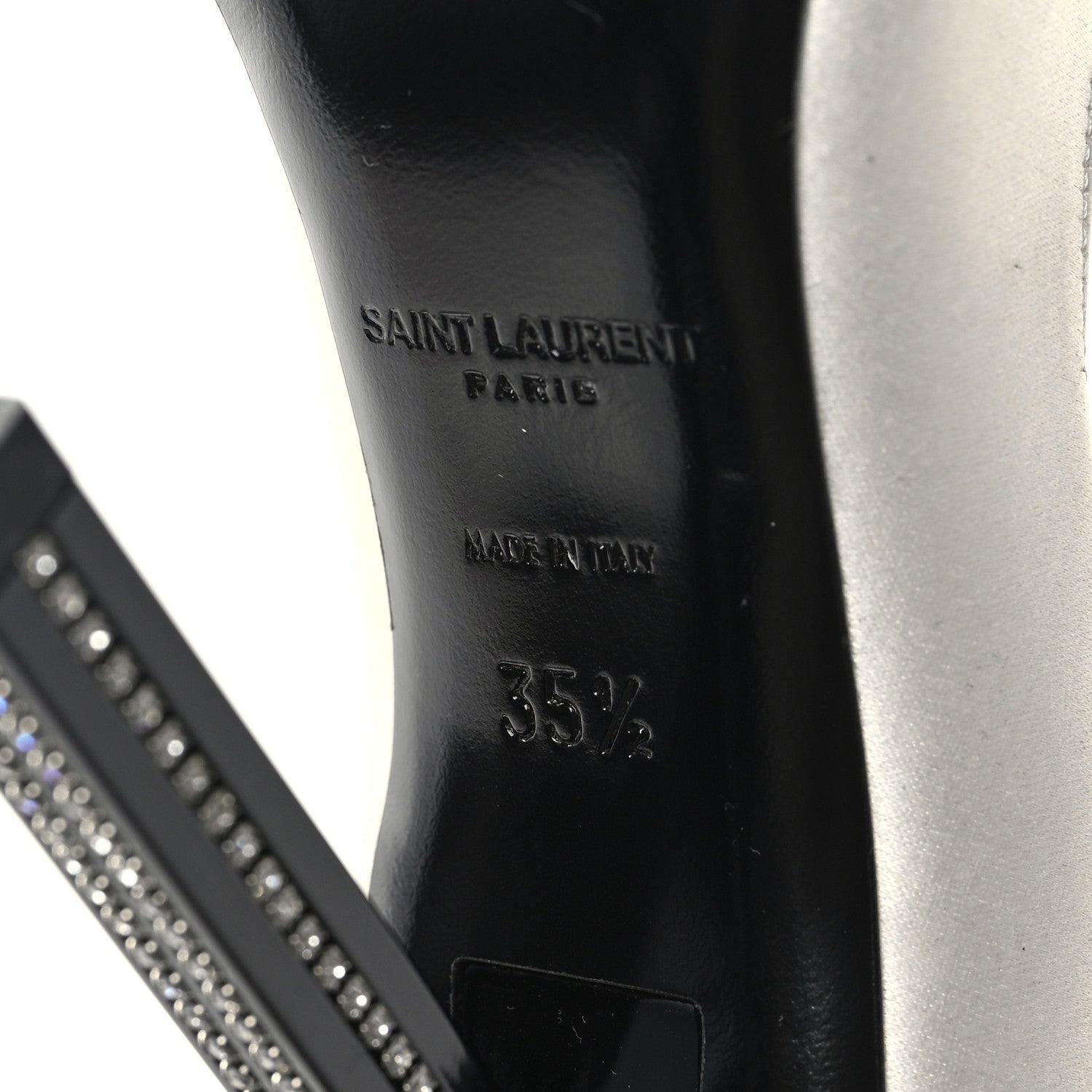 Saint Laurent Satin Crystal Embellished Tower 110 Pump 35.5 White 7 of 9
