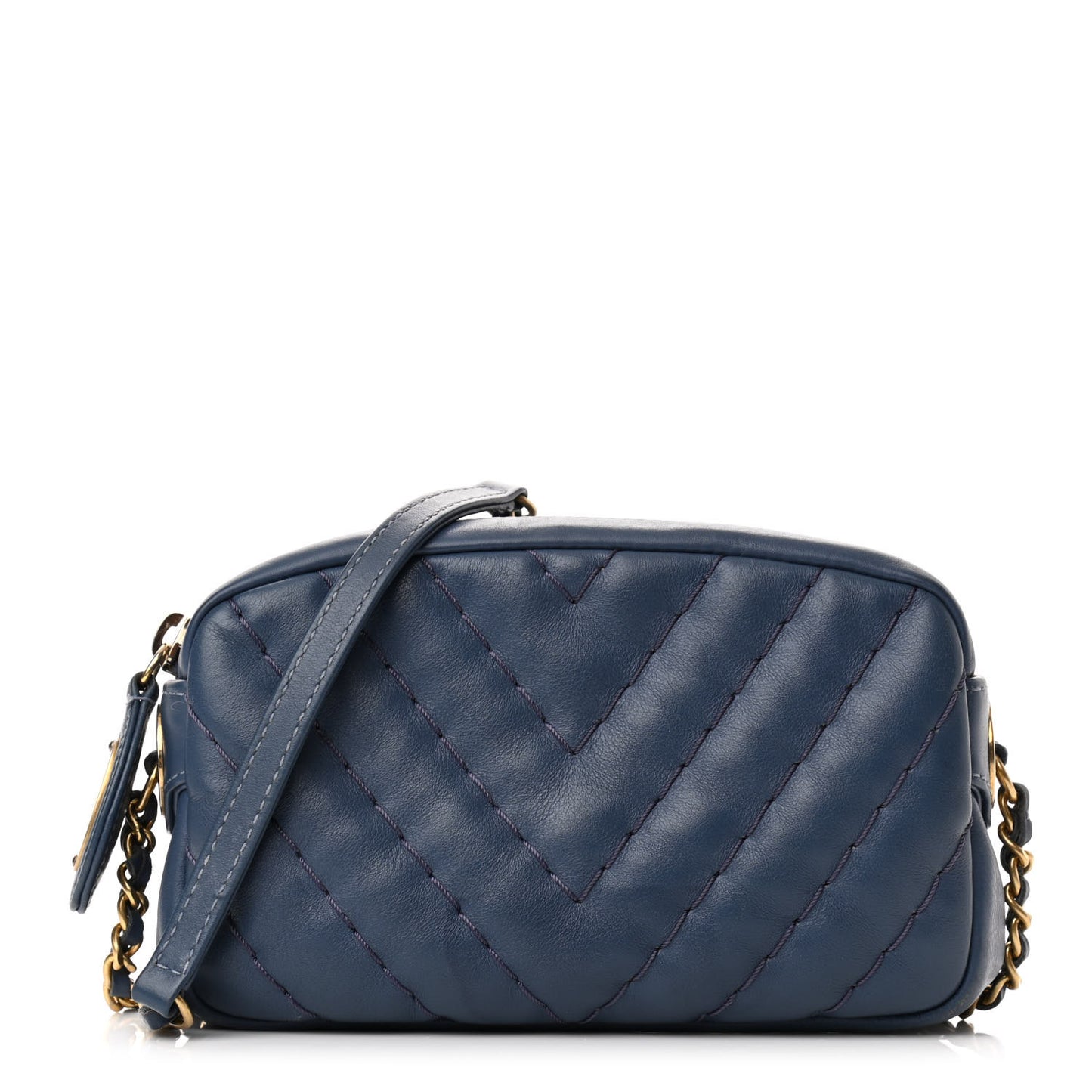 Calfskin Chevron Quilted Surpique Camera Case Blue