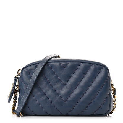 Chanel Calfskin Chevron Quilted Surpique Camera Case Blue 1 of 10