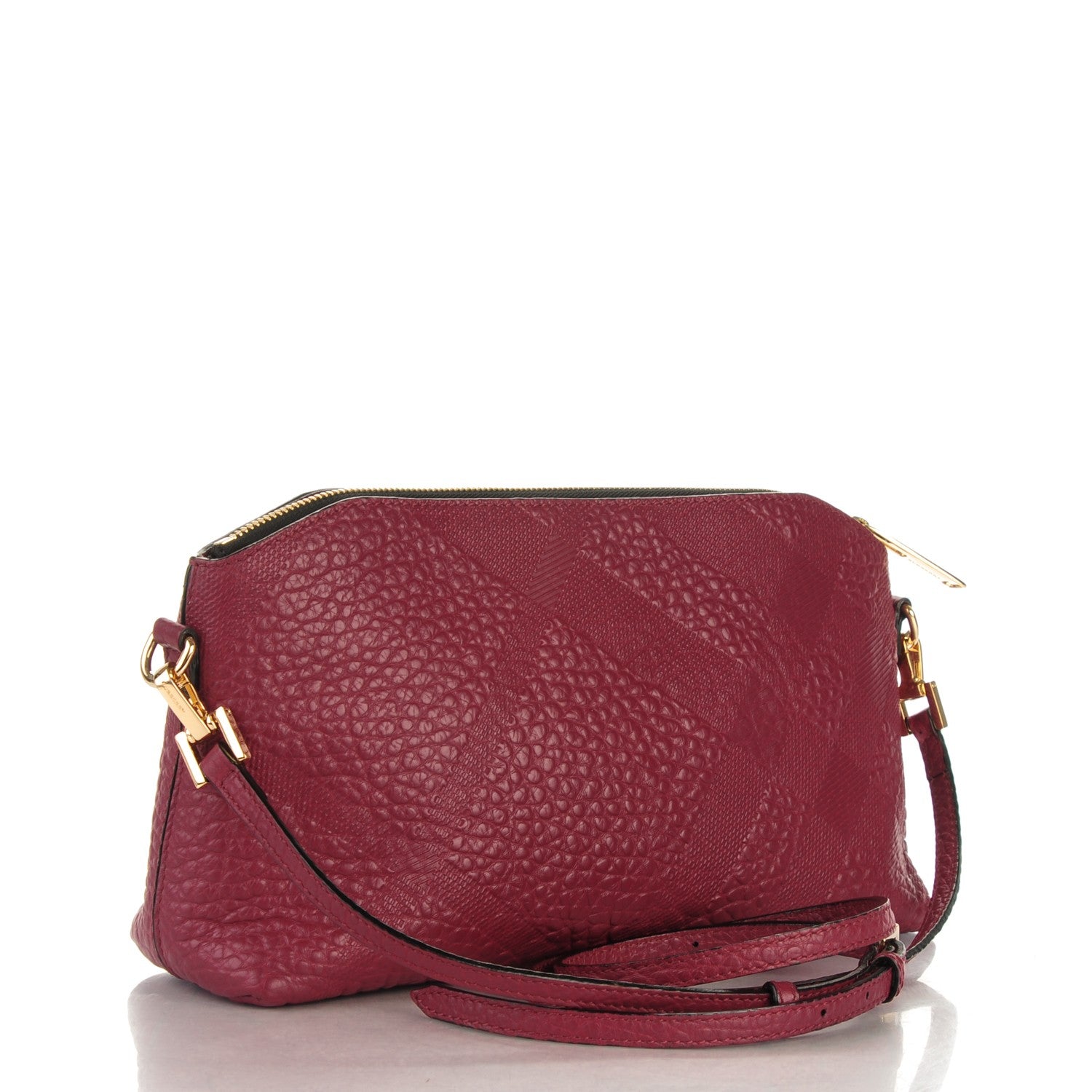 Burberry Signature Grain Calfskin Check Embossed Small Chichester Crossbody Clutch Bag Mahogany Red 3 of 10