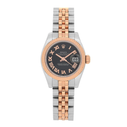 Rolex Stainless Steel 18K Everose Gold 26mm Oyster Perpetual Datejust Watch Black Roman 179171 1 of 4