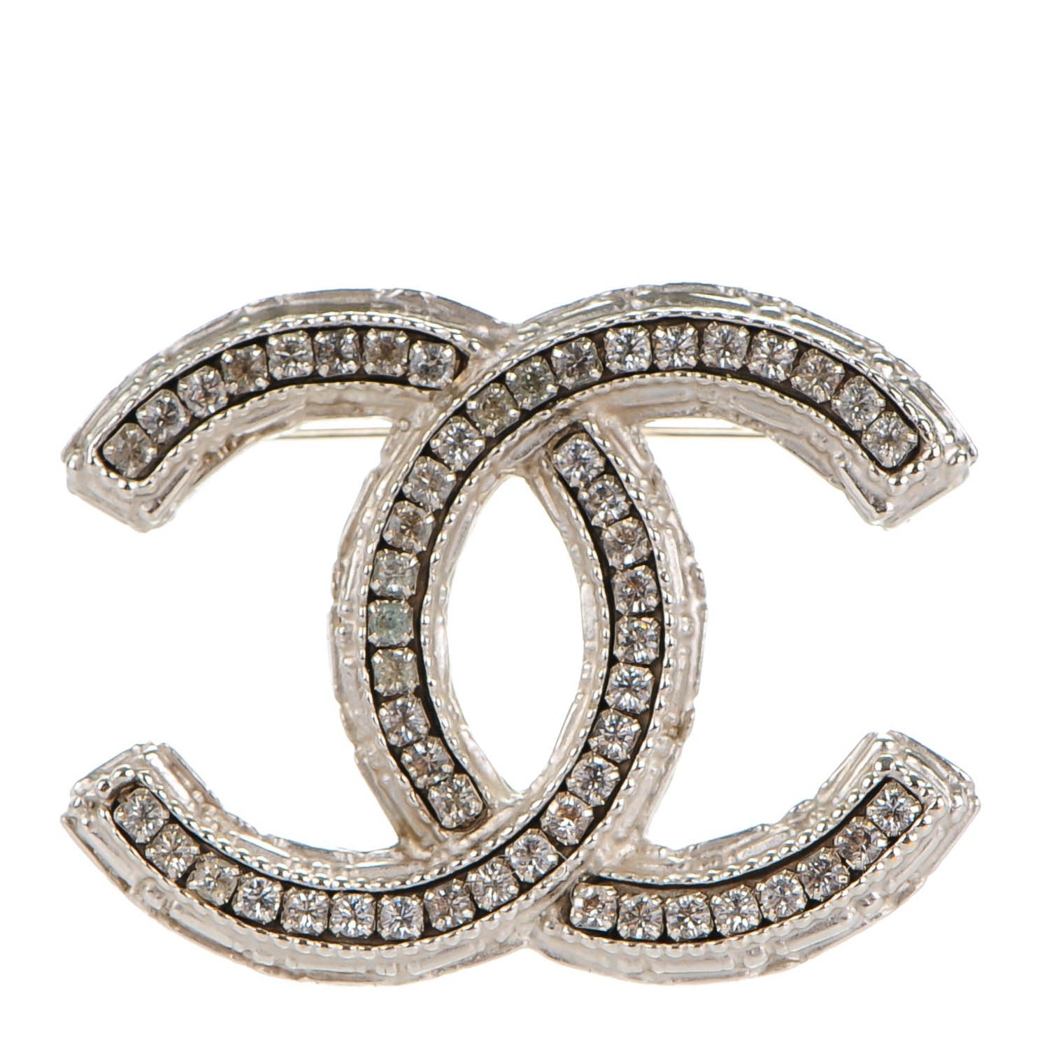 Chanel Crystal CC Brooch Silver 1 of 4