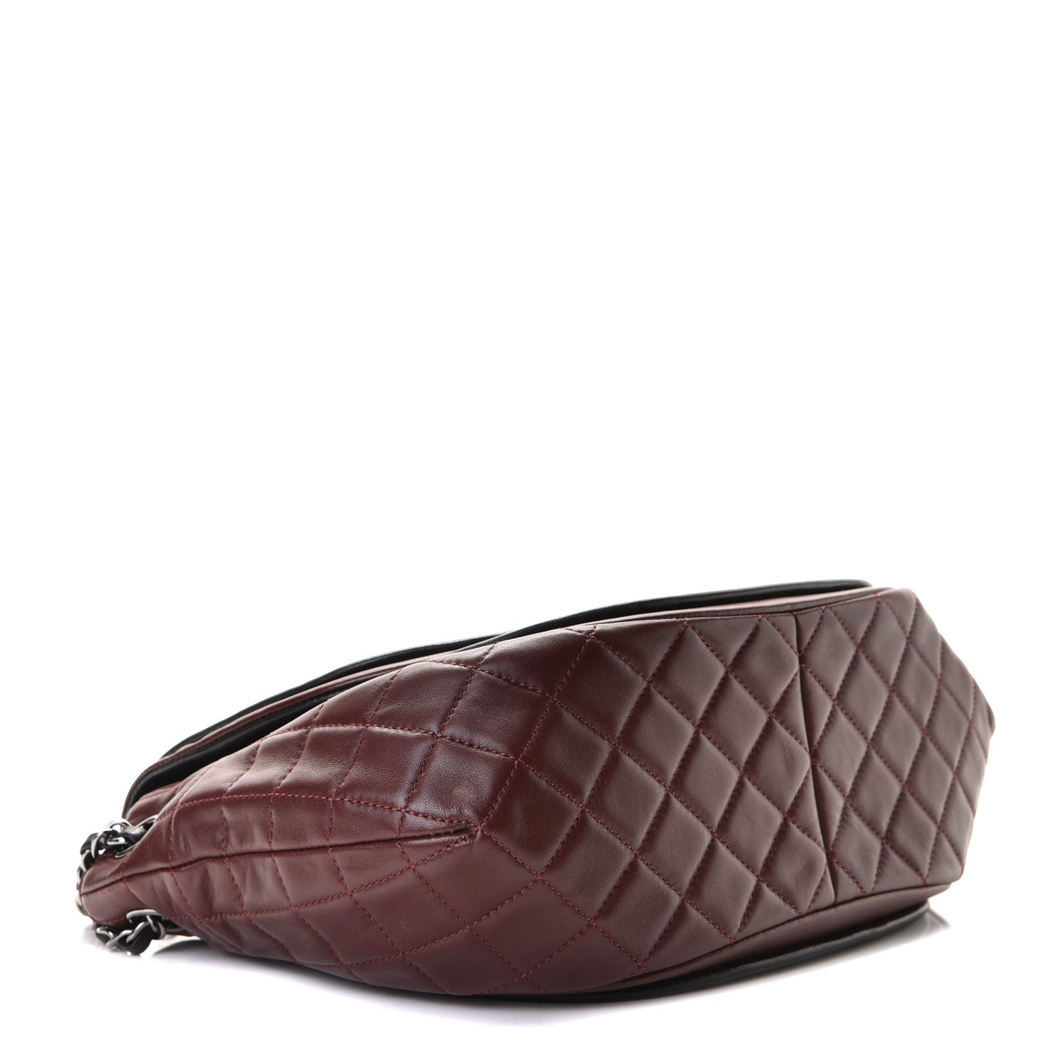 Chanel Lambskin Quilted Large Classic Twist Crescent Flap Black Burgundy 4 of 7