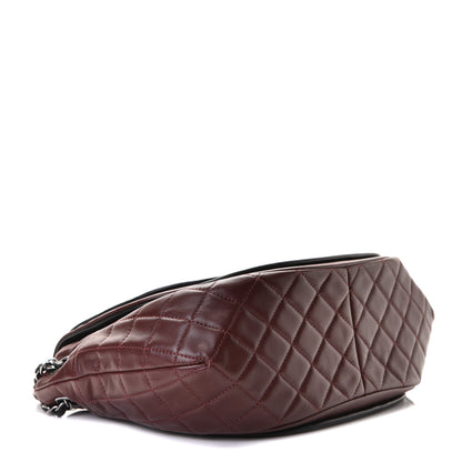 Chanel Lambskin Quilted Large Classic Twist Crescent Flap Black Burgundy 4 of 7