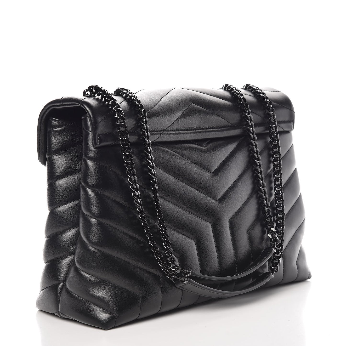 Calfskin Y Quilted Monogram Medium Loulou Chain Satchel Black