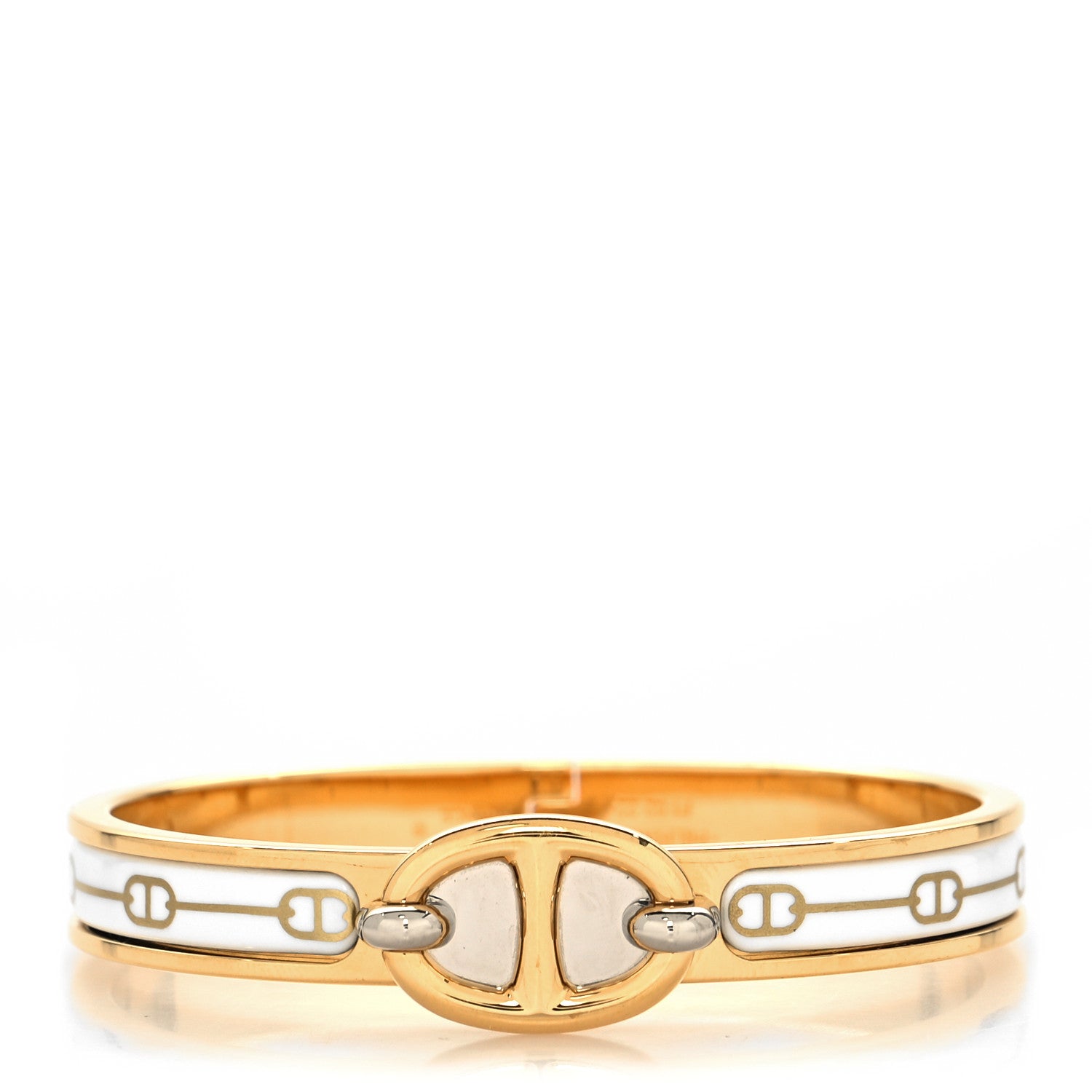 Hermes Enamel Mini Farandole Clic Chaine D'Ancre Bracelet Or White 1 of 5