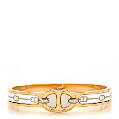 Hermes Enamel Mini Farandole Clic Chaine D'Ancre Bracelet Or White 1 of 5