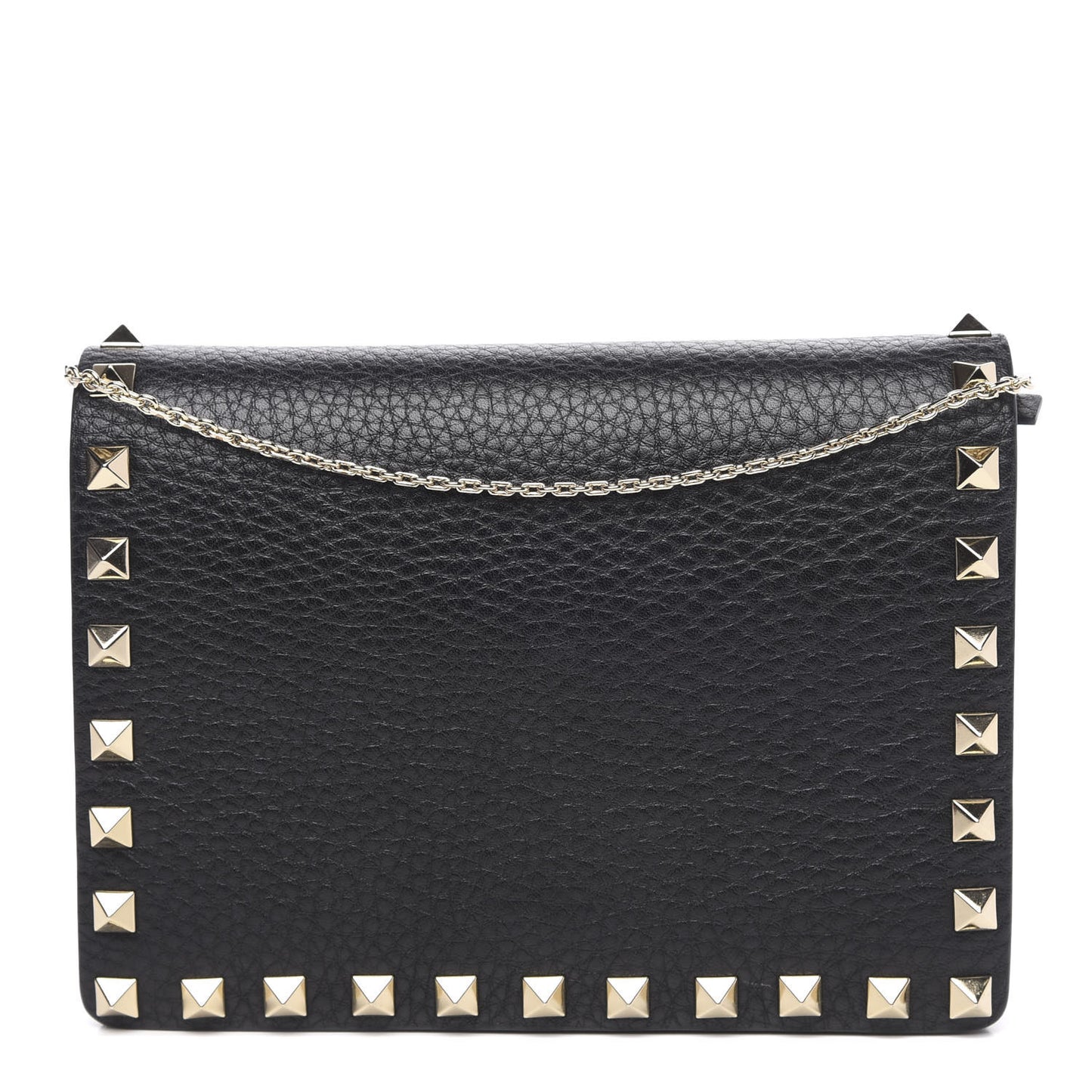 Pebbled Calfskin Rockstud Wallet on Chain Black