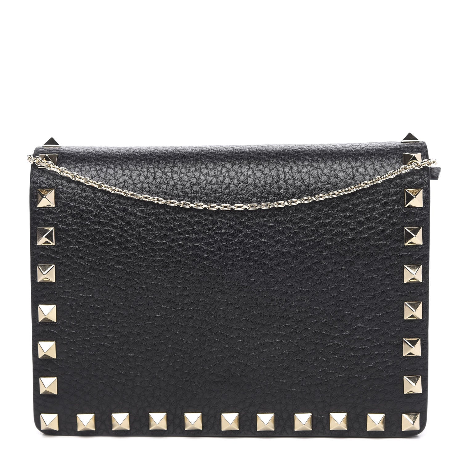 Valentino Garavani Pebbled Calfskin Rockstud Wallet on Chain Black 1 of 10