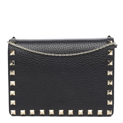 Valentino Garavani Pebbled Calfskin Rockstud Wallet on Chain Black 1 of 10