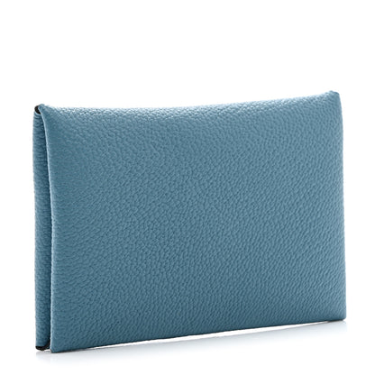 Hermes Chevre Mysore Verso Calvi Card Case New Bleu Jean Havane 3 of 7