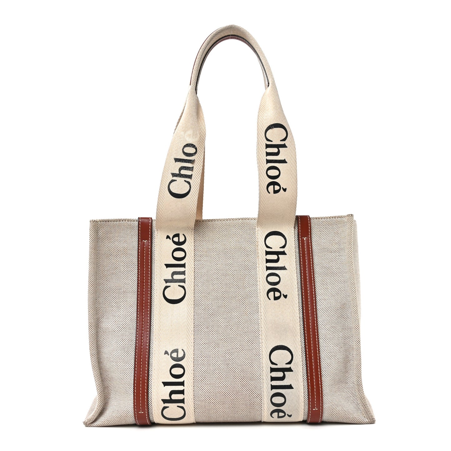 Cotton Calfskin Medium Woody Ribbon Tote White Brown