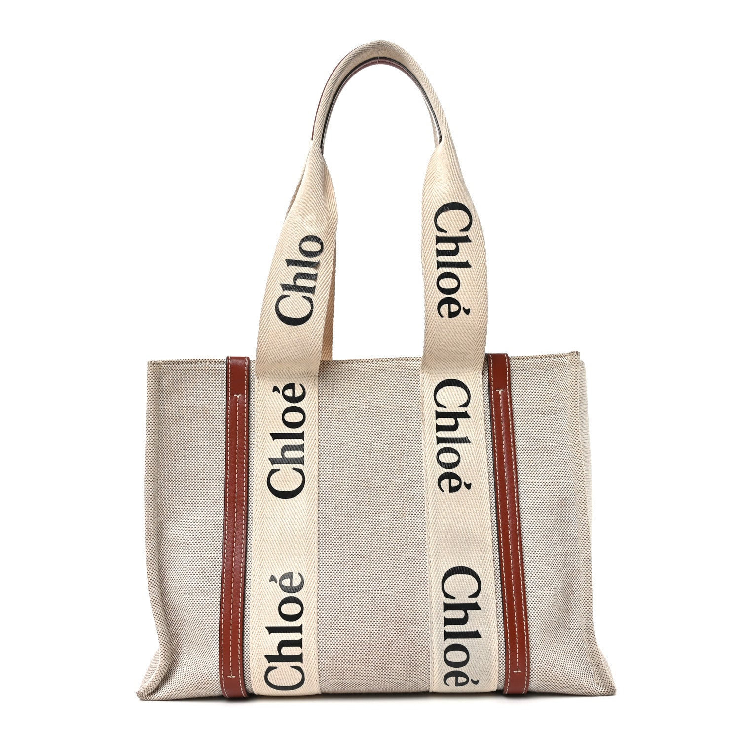Chloe Cotton Calfskin Medium Woody Ribbon Tote White Brown 1 of 11