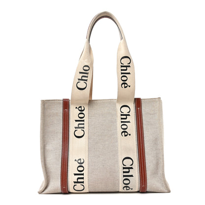 Chloe Cotton Calfskin Medium Woody Ribbon Tote White Brown 1 of 11