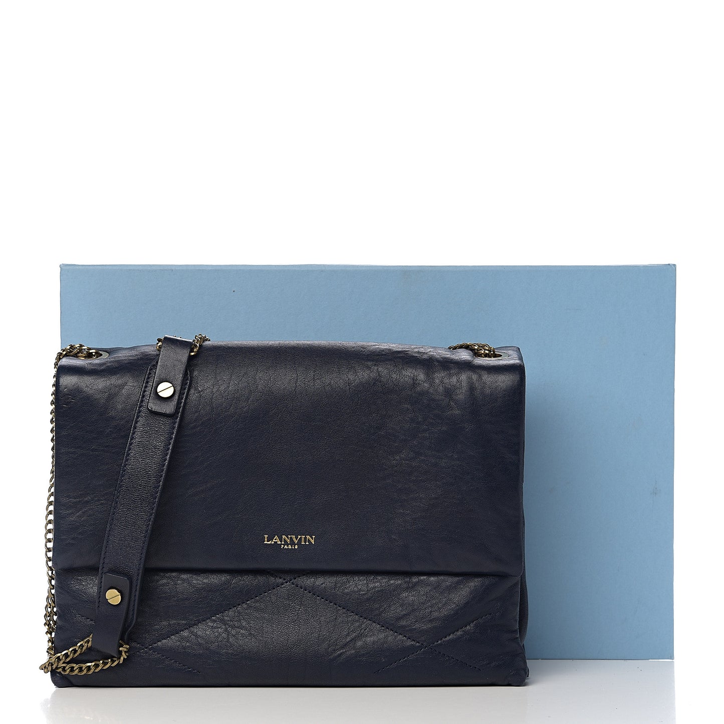 Lambskin Quilted Medium Sugar Flap Shoulder Bag Navy
