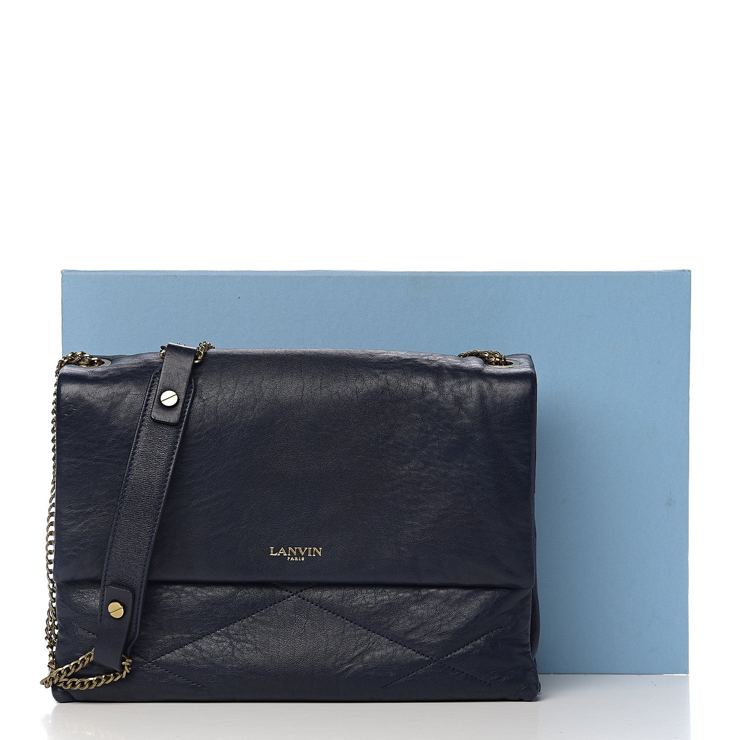 Lanvin Lambskin Quilted Medium Sugar Flap Shoulder Bag Navy 10 of 10
