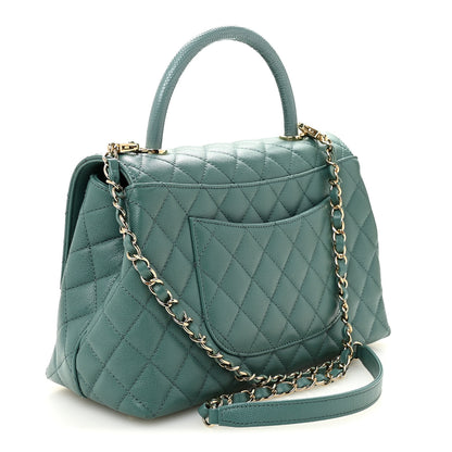 Chanel Caviar Quilted Lizard Embossed Small Coco Handle Flap Green 3 of 10