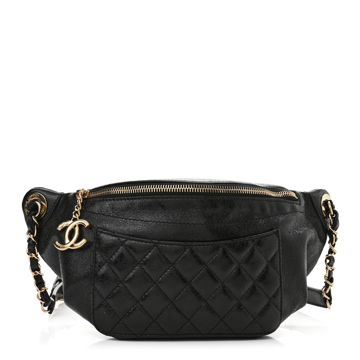 Chanel Crumpled Glazed Lambskin Quilted Waist Bag Fanny Pack Black 1 of 11